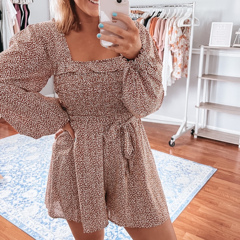 Boutique Camel Cheetah Print Romper